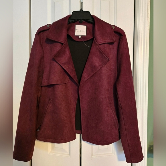 bagatelle Jackets & Blazers - Bagatelle Burgundy Faux Suede Moto Jacket